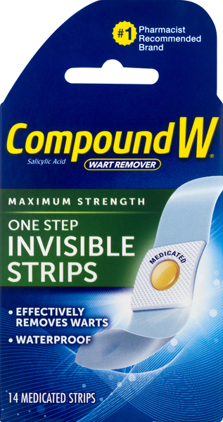 CompoundW Medicated Strips, Wart Remover, One Step, Invisible, Maximum Strength