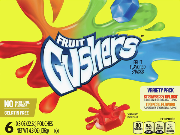 Fruit Gushers Fruit Flavored Snacks, Strawberry Splash/Tropical Flavors, Variety Pack