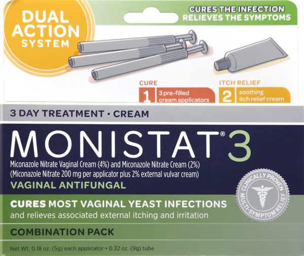 Monistat Vaginal Antifungal, 3 Day Treatment, Cream, Combination Pack