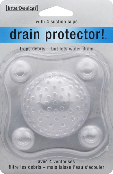 InterDesign Drain Protector, with 4 Suction Cups, Clear