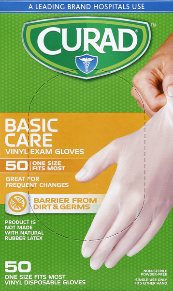 CURAD Exam Gloves, Vinyl, Basic Care, One Size Fits Most