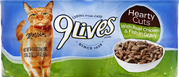 9Lives Cat Food, with Real Chicken & Fish in Gravy, Hearty Cuts