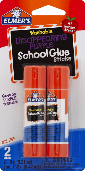 Elmer's Disappearing Purple Washable School Glue Sticks, 6 Gram, 6