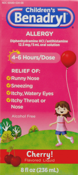 Children's Benadryl Allergy, Liquid, 12.5 mg, Cherry Flavored