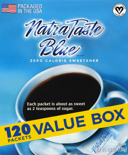 Natra Taste Blue Sweetener, Zero Calorie, Packets, Value Box