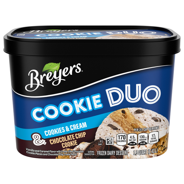 Breyers Frozen Dairy Dessert, Cookies & Cream/Chocolate Chip Cookie