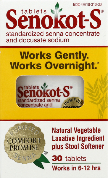 Senokot Laxative/Stool Softener, Natural Vegetable, Tablets