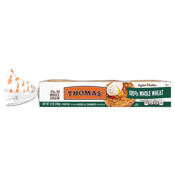 Thomas' English Muffins, 100% Whole Wheat