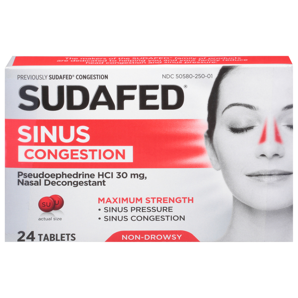 Sudafed Sinus Congestion, Maximum Strength, 30 mg, Tablets