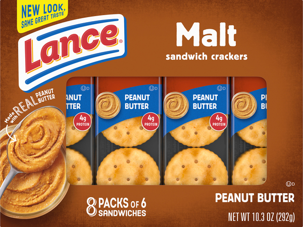 Lance Sandwich Crackers, Peanut Butter, Malt, 8 Packs