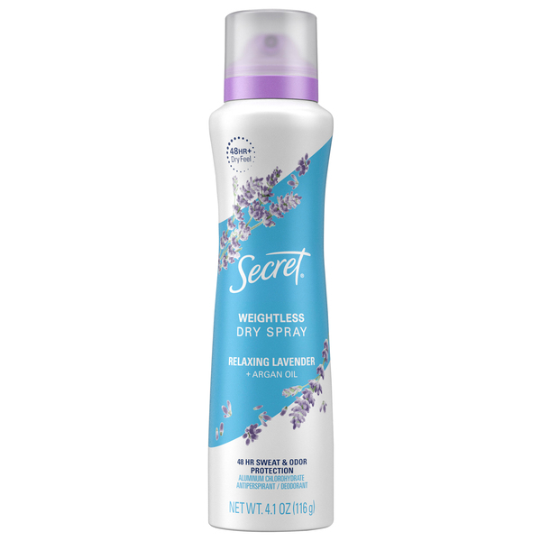 Secret Antiperspirant/Deodorant, Weightless, Dry Spray, Relaxing Lavender + Argan Oil
