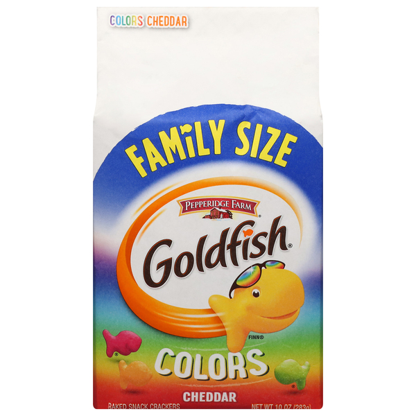 Goldfish Snack Crackers, Baked, Colors, Cheddar, Family Size