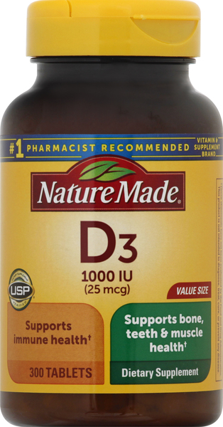 Nature Made Vitamin D3, 25 mcg, Tablets, Value Size