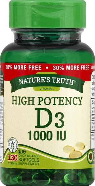 Nature's Truth Vitamin D3, 1000 IU, Quick Release Softgels