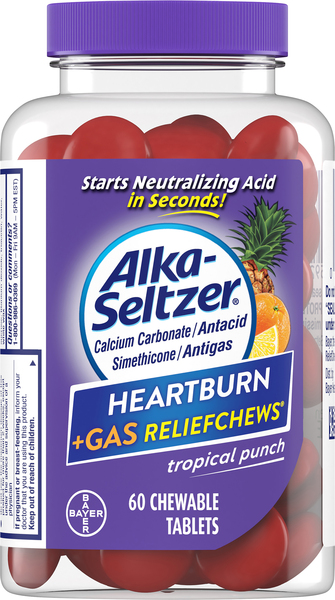 Alka-Seltzer Heartburn + Gas Reliefchews, Tropical Punch, Chewable Tablets