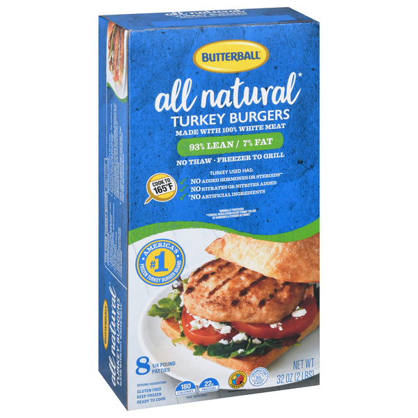 Butterball Turkey Burgers, All Natural, 93/7