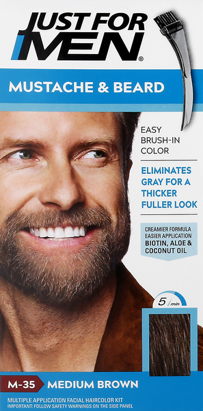 Just For Men Easy Brush-In Color, Mustache & Beard Color, Medium Brown M-35