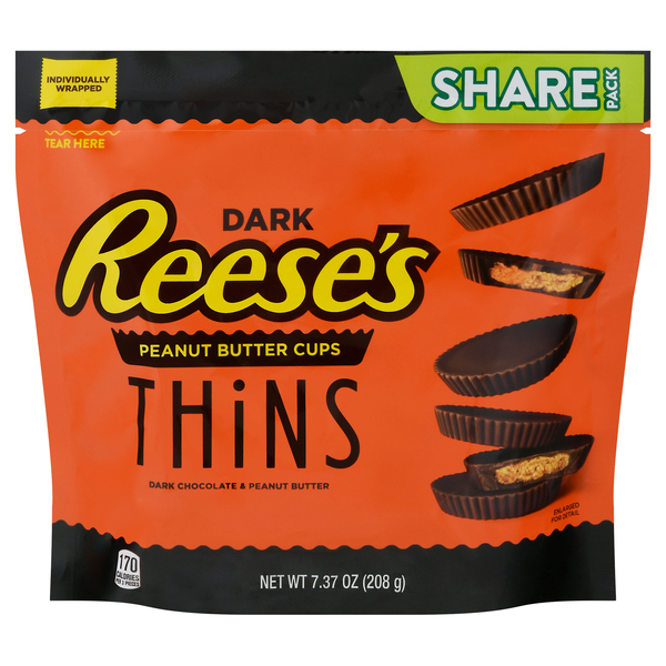 Reese's Peanut Butter Cups, Dark Chocolate & Peanut Butter, Thins, Share Pack