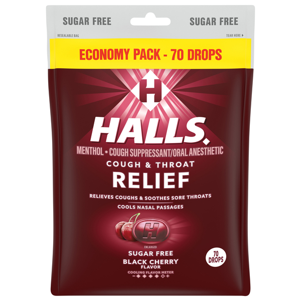 Halls Cough Drops, Sugar Free, Black Cherry Flavor, Economy Pack