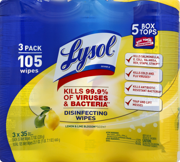 Lysol Disinfecting Wipes, Lemon & Lime Blossom Scent, 3 Pack