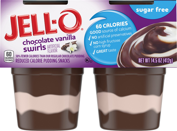 Jell-o Sugar Free Chocolate Vanilla Swirls Reduced Calorie Pudding Snacks