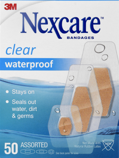 Nexcare Bandages, Clear, Waterproof, Assorted