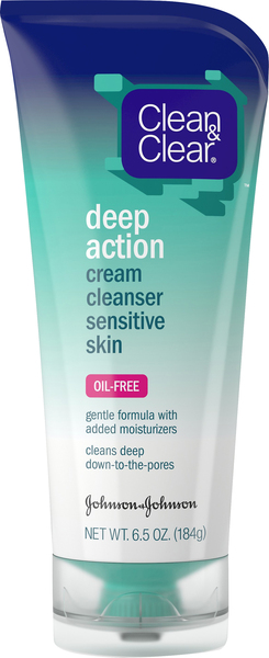 Clean & Clear Cream Cleanser, Deep Action, Oil-Free, Sensitive Skin