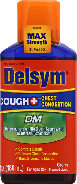 Delsym Cough + Chest Congestion, Max Strength, Liquid, Cherry Flavored