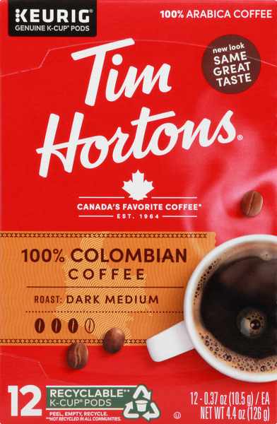 Tim Hortons Coffee, 100% Colombian, Dark Medium, K-Cup
