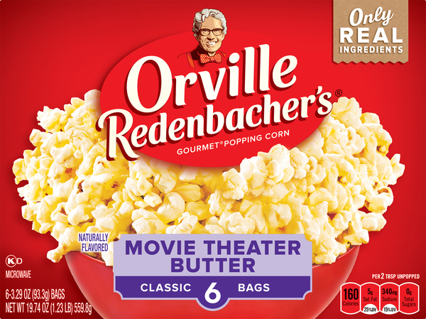 Orville Redenbacher's Popping Corn, Gourmet, Movie Theater Butter, Classic Bags, 6 Pack