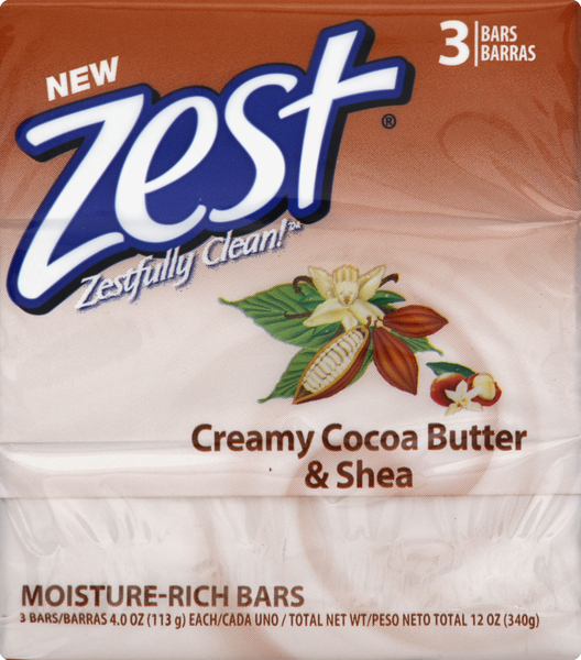 Zest Moisture-Rich Bars, Creamy Cocoa Butter & Shea