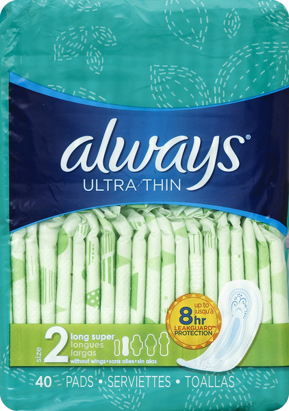 Always Pads, Ultra Thin, Without Wings, Super, Size 2 (Long)