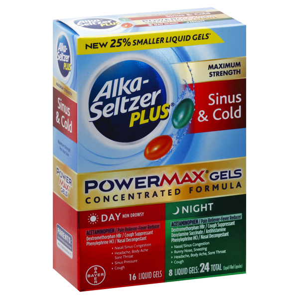 Alka-Seltzer Sinus & Cold, Maximum Strength, Day/Night, Liquid Gels