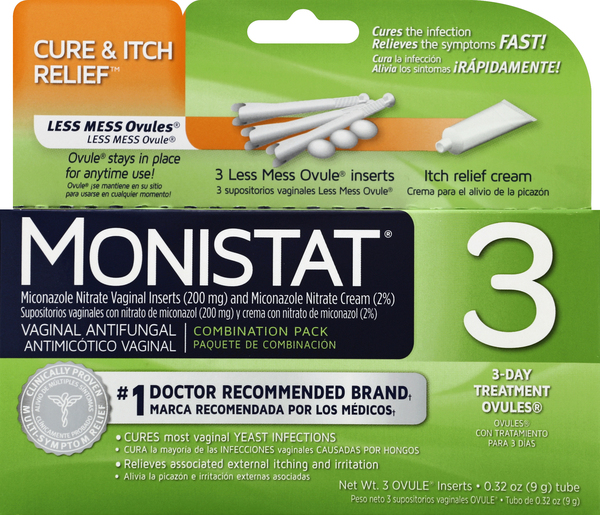 Monistat Vaginal Antifungal, 3-Day Treatment Ovules, Combination Pack