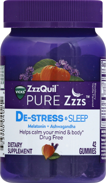 Vicks De-Stress & Sleep, Gummies, Blackberry Vanilla Flavored