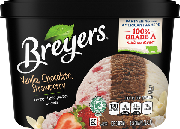 Breyers Ice Cream, Vanilla, Chocolate, Strawberry