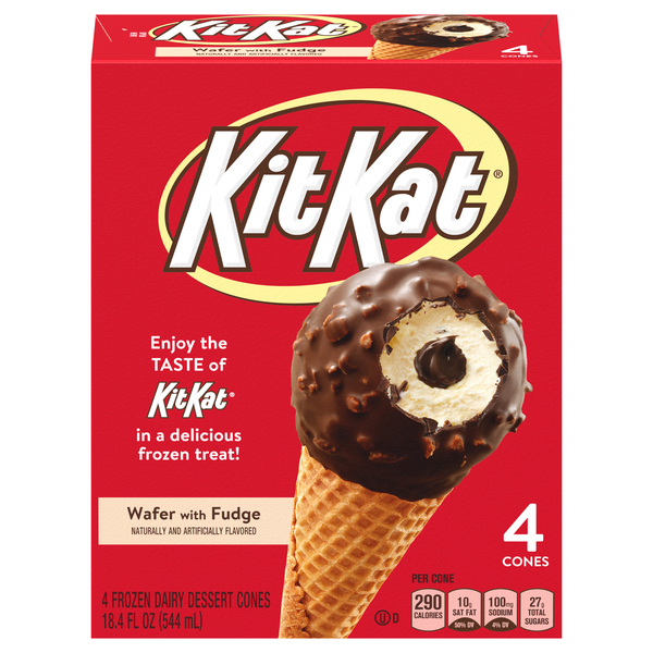 Kit Kat Frozen Dairy Dessert Cones, Wafer with Fudge