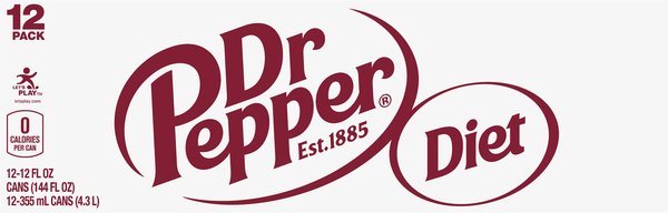 Dr Pepper Soda, Diet, 12 Pack