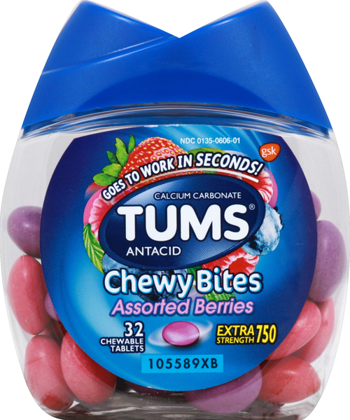 Tums Antacid, Calcium Carbonate, Extra Strength 750, Chewable Tablets, Assorted Berries