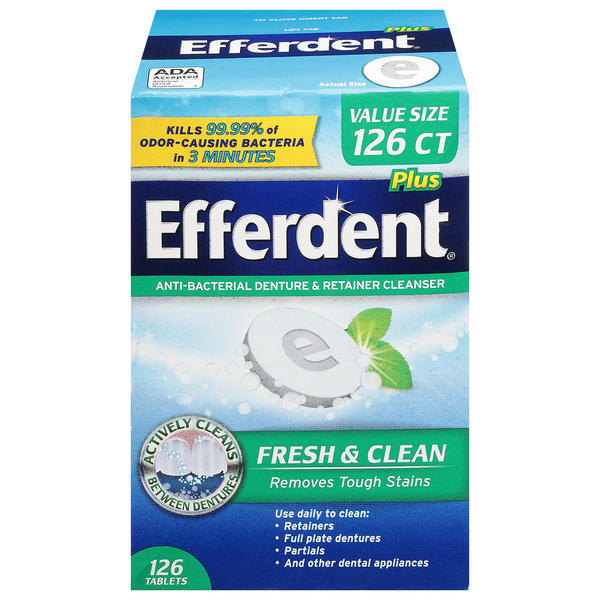 Efferdent Denture & Retainer Cleanser, Anti-Bacterial, Fresh & Clean, Tablets, Value Size