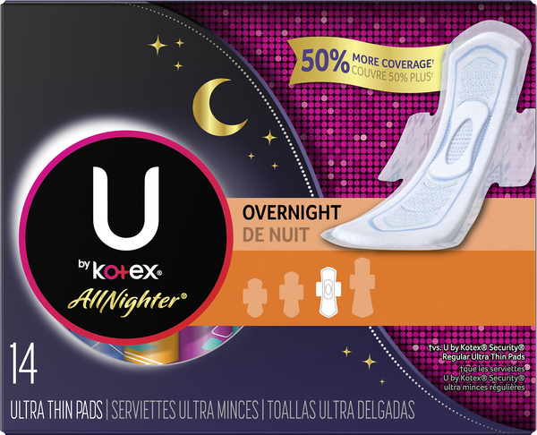 U by Kotex Pads, Ultra Thin, Overnight