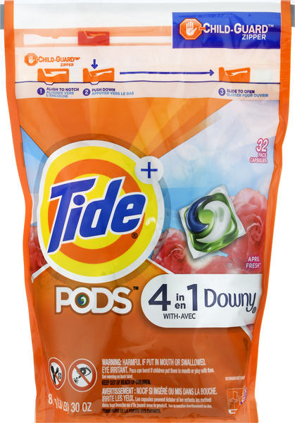 Tide + Detergent, April Fresh, 4 in 1 with Downy, Pacs