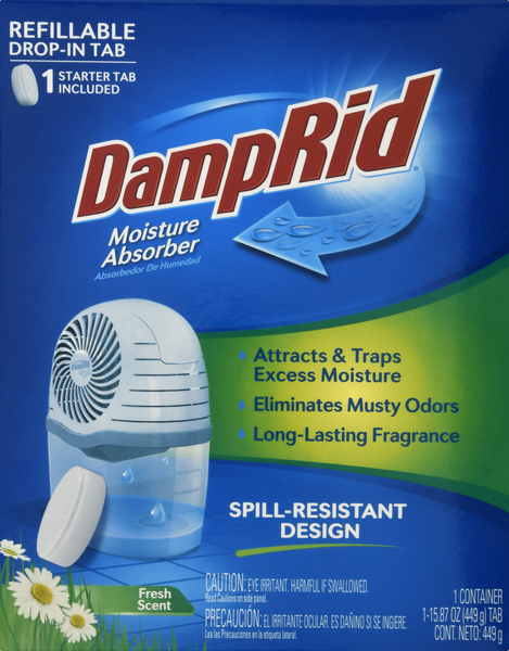 DampRid Moisture Absorber, Drop-In Tab, Refillable, Fresh Scent