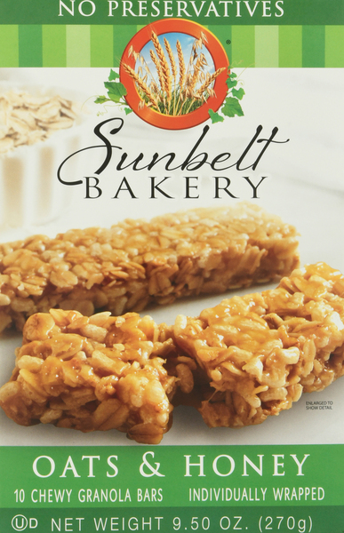 Sunbelt Bakery Granola Bars, Oats & Honey, Chewy, 10 Pack