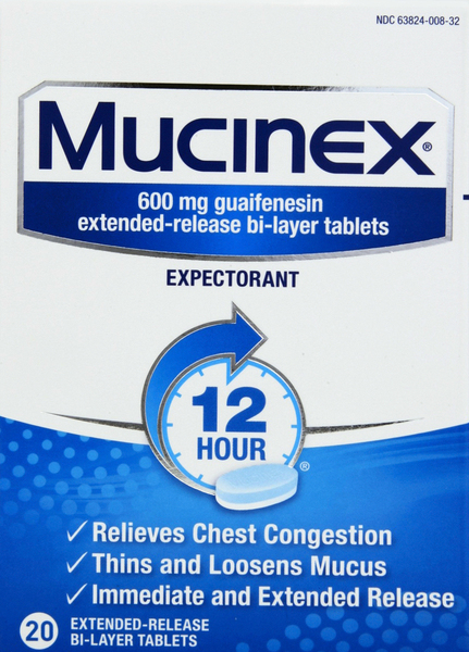 Mucinex Expectorant, 600 mg, 12 Hour, Extended-Release Bi-Layer Tablets