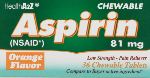 HealthA2Z Aspirin, Low Strength, 81 mg, Chewable Tablets, Orange Flavor