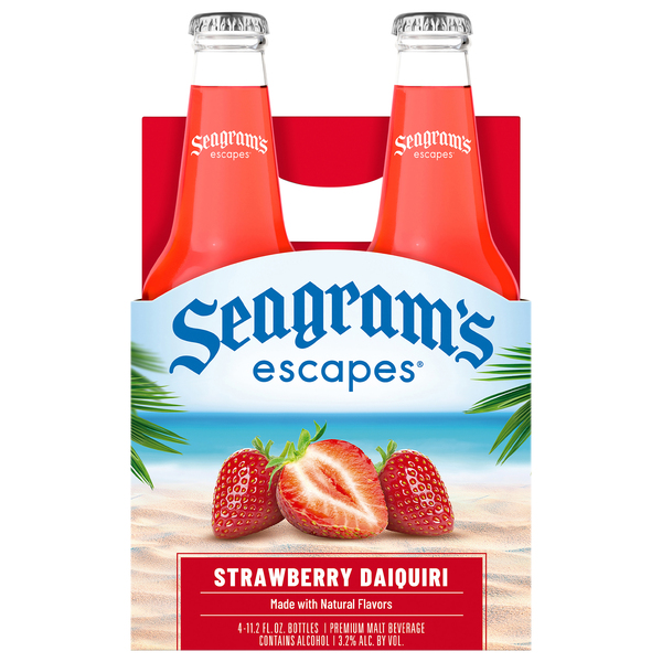 Seagrams Escapes Malt Beverage, Premium, Strawberry Daiquiri, 4 Pack