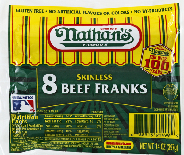 Nathan's Famous Beef Franks, Skinless