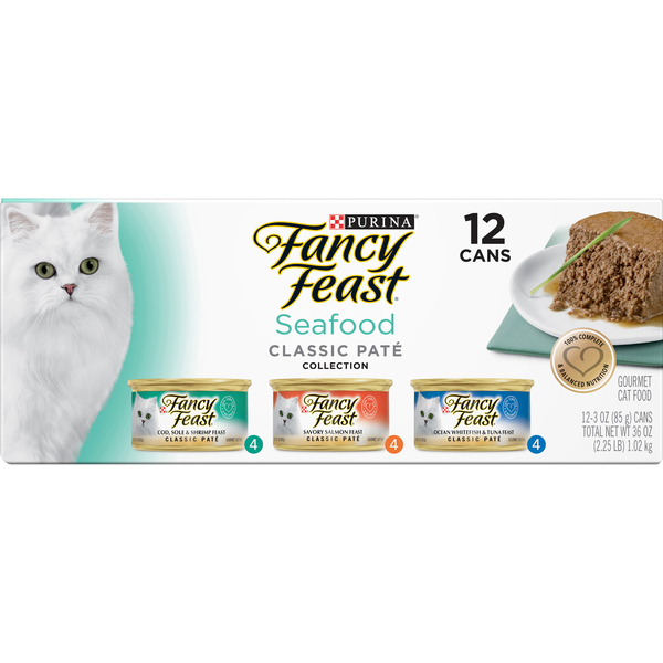 Fancy Feast Cat Food, Gourmet, Seafood, Classic Pate Collection, Assorted, 12 Pack