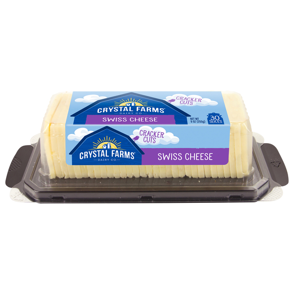 Crystal Farms Cheese Slices, Swiss, Cracker Cuts